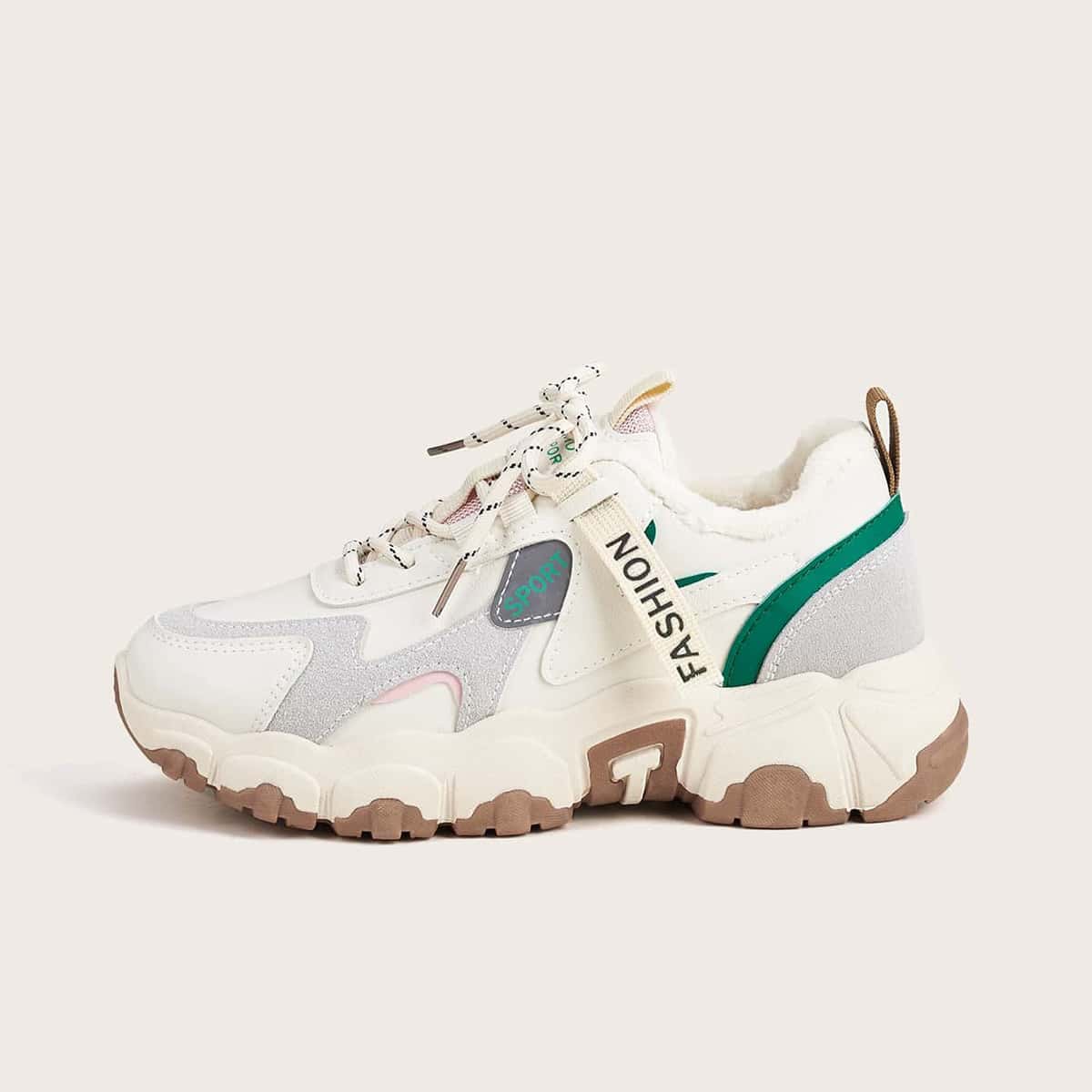 

Lace-up Colorblock Chunky Trainers, Beige