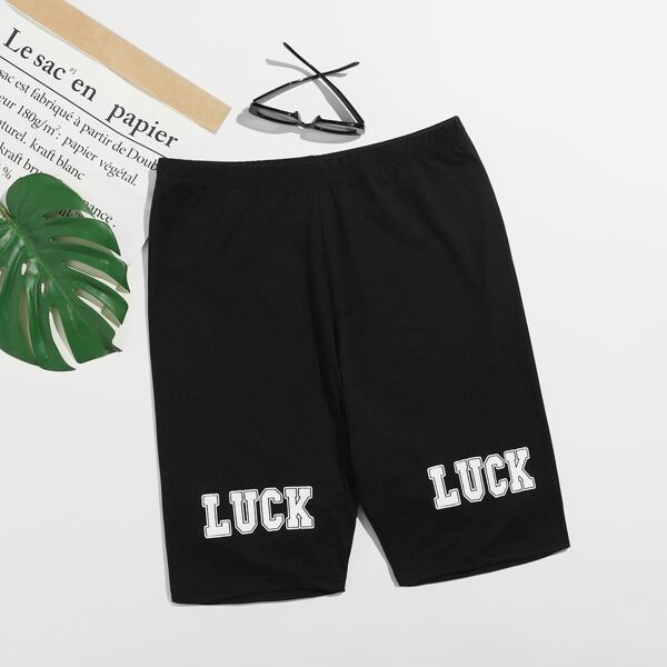 

Plus Letter Graphic Biker Leggings, Black