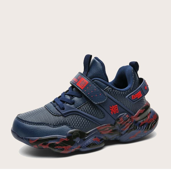 

Boys Chinese Letter Graphic Chunky Sneakers, Blue