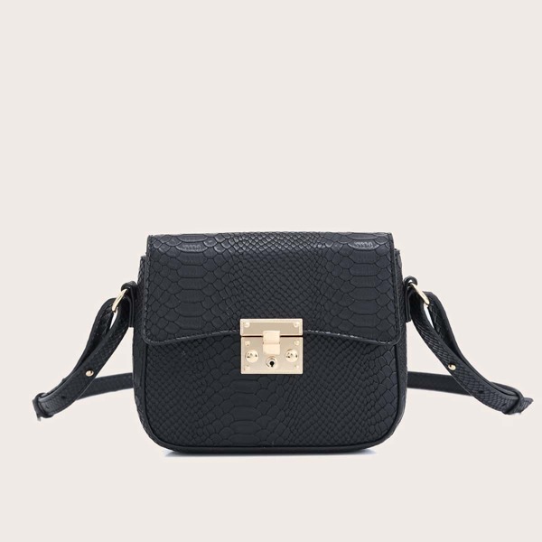 

Snakeskin Embossed Crossbody Bag, Black