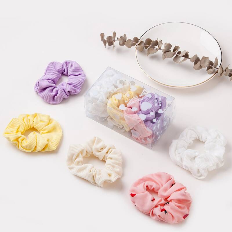 

5pcs Rib Hair Scrunchie, Multicolor