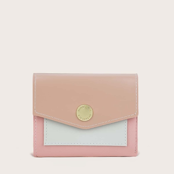 

Snap Button Color Block Small Wallet, Pink
