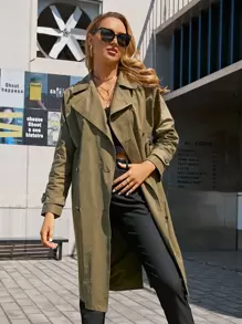 ZIAI 雙紐扣搭扣腰帶風衣外套 - 軍綠色 - 查看 1