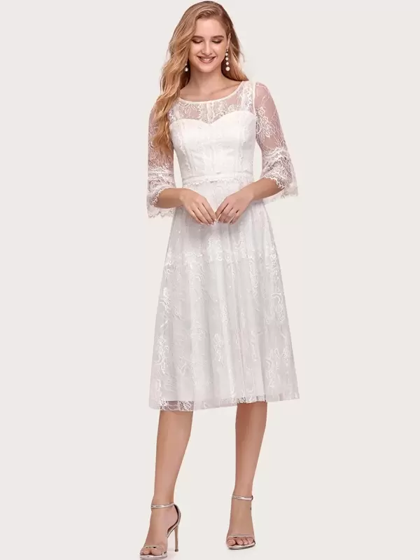 EVER-PRETTY Flounce Sleeve Lace Overlay Dress