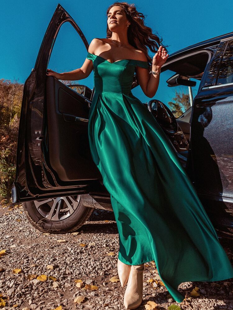 Satin dress off shoulder Clearance
