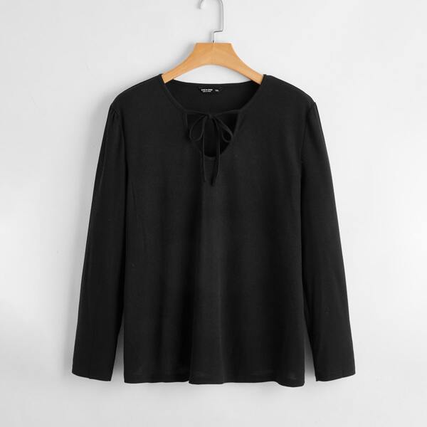 

Plus Keyhole Tie Neck Tee, Black