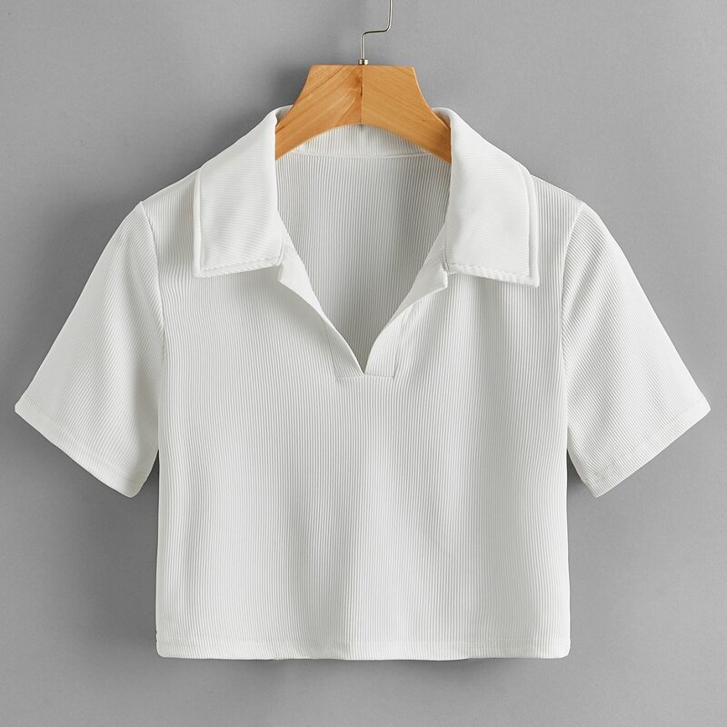 

Solid Collar Crop Tee, White