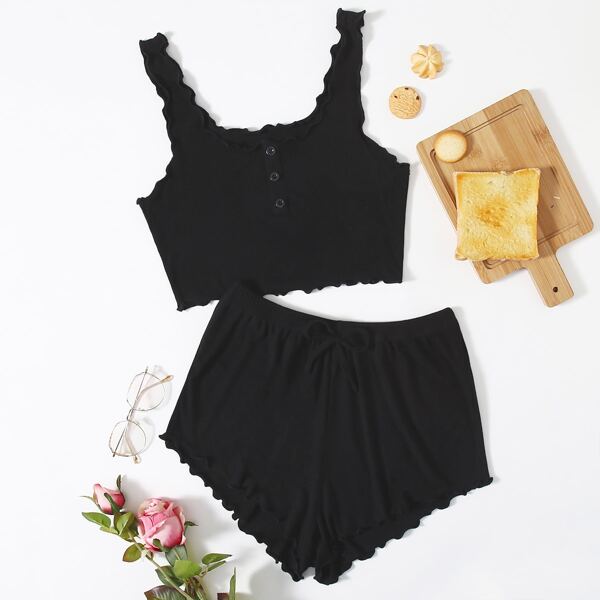 

Solid Lettuce Trim Lounge Set, Black