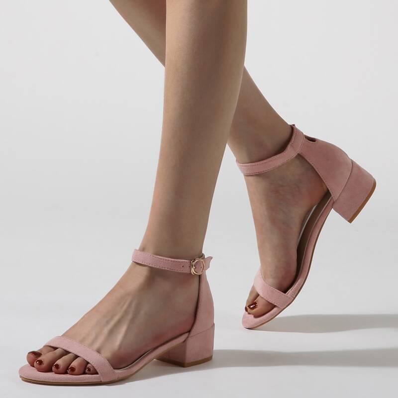 

Open Toe Chunky Heeled Ankle Strap Sandals, Baby pink