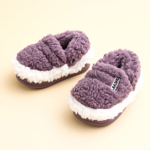 

Toddler Girls Letter Embroidered Fluffy Slippers, Purple