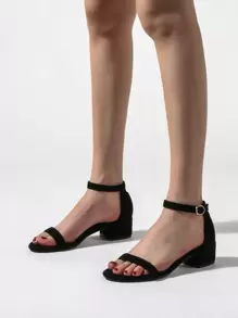 Timesize Giày sandal quai ngang hở mũi, gót chunky, kiểu dáng mùa xuân/hè. - màu đen - Xem 2