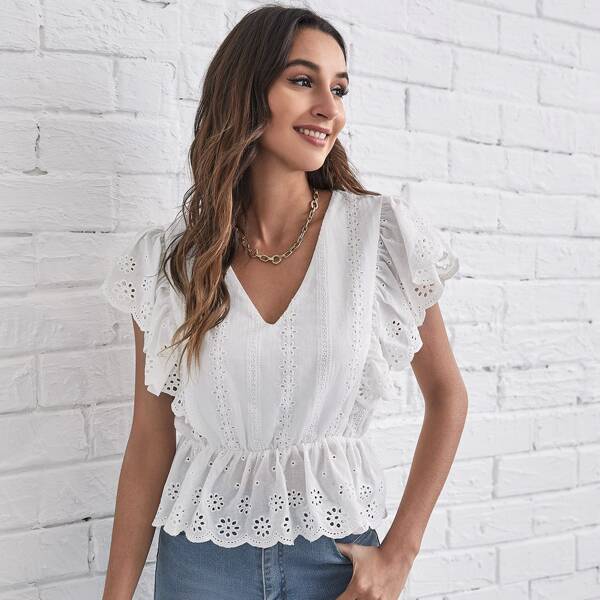 

Ruffle Hem Schiffy Top, White