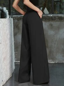 Double Crazy Pocket Side Wide Leg Trousers - Black - View 2