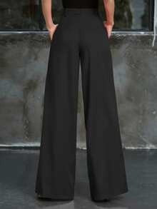 Double Crazy Pocket Side Wide Leg Trousers - Black - View 3