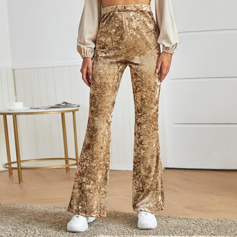 

Velvet High Waist Flare Leg Pants, Khaki