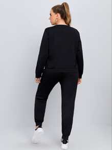 大碼標語圖案運動衫和運動褲 - 黑色 - 查看 2