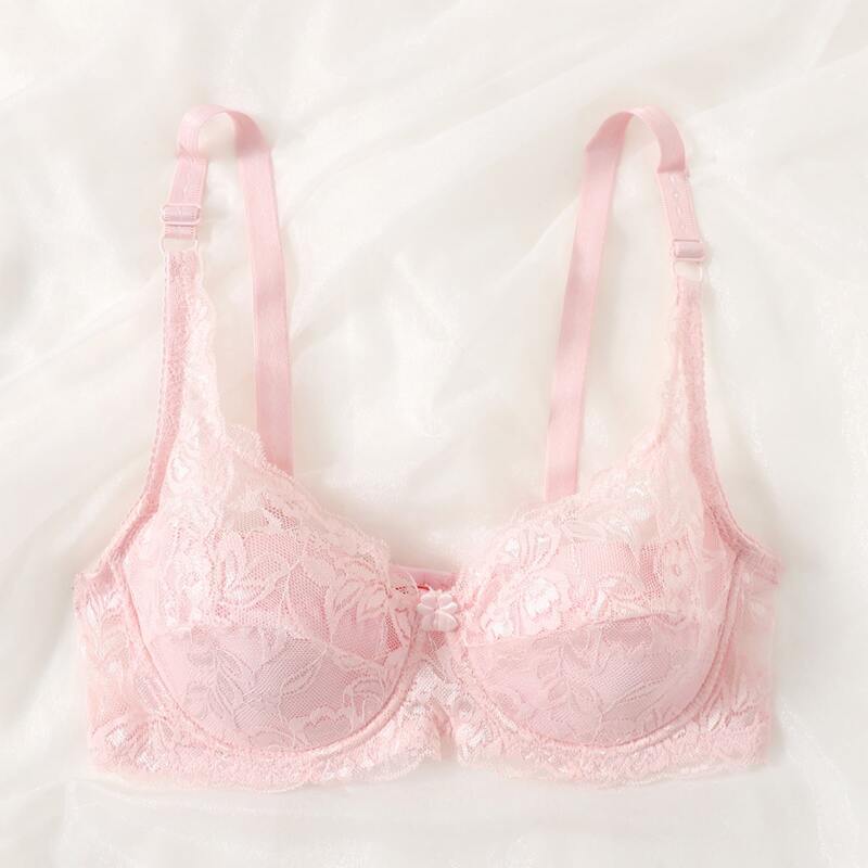 

Floral Lace Push Up Bra, Pastel baby pink