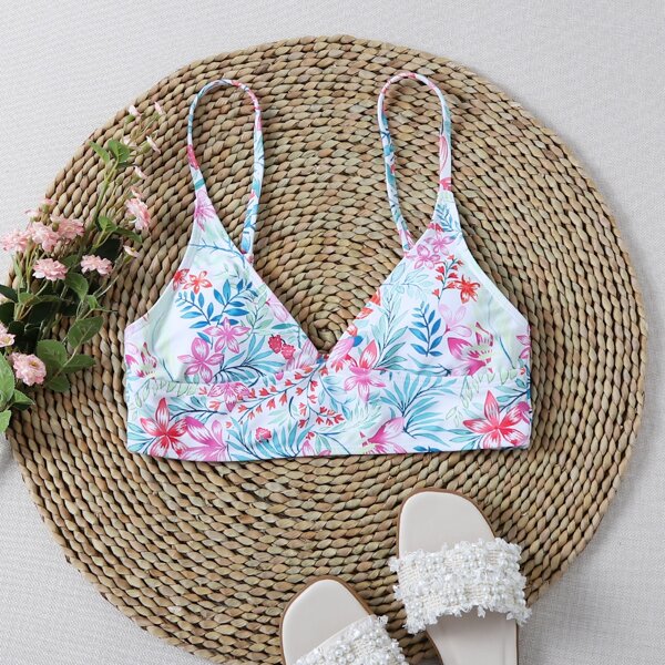 

Floral & Plant Print Bikini Top, Multicolor