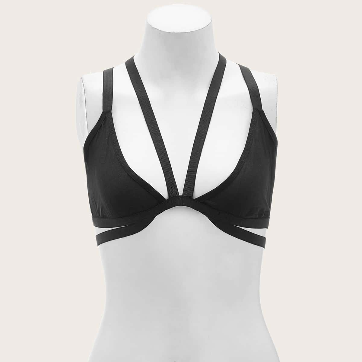 

Solid Criss Cross Bralette, Black
