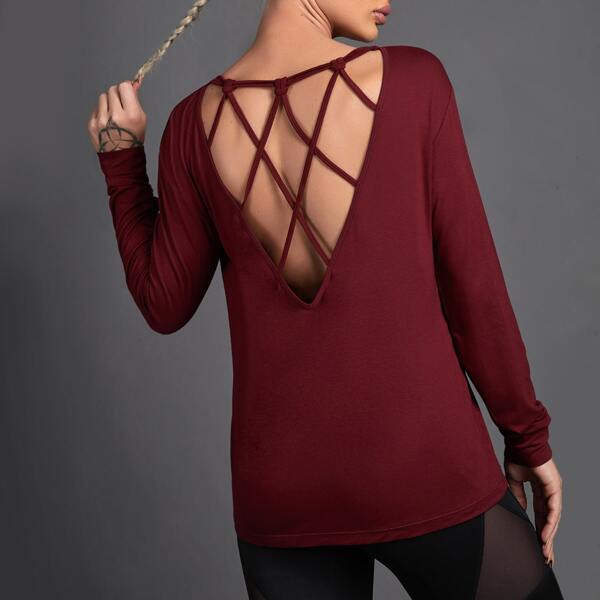 

Peekaboo Back Solid Sports Tee, Maroon