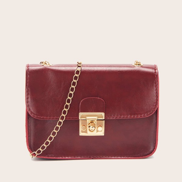 

Twist Lock Flap Chain Crossbody Bag, Burgundy