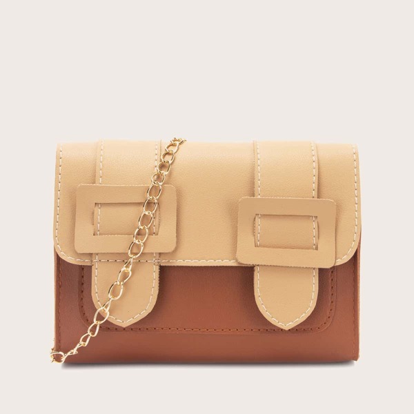 

Stitch Trim Color Block Flap Chain Bag, Brown