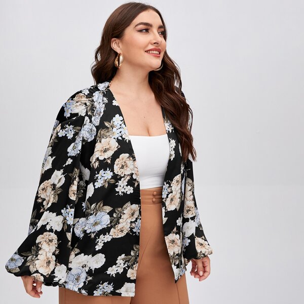 

Plus Allover Floral Lantern Sleeve Blouse, Multicolor