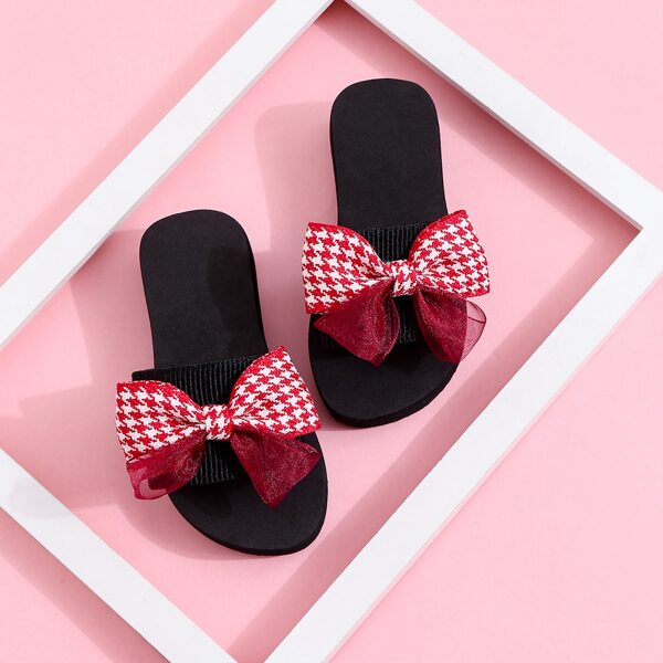 

Girls Houndstooth Bow Decor Slippers, Red