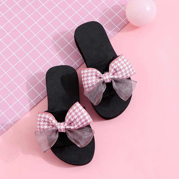 

Girls Houndstooth Bow Decor Slippers, Pink