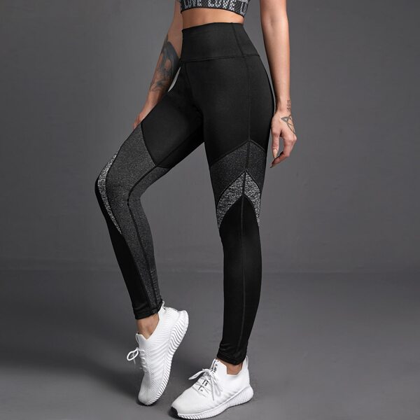 

Colorblock Wide Band Waist Sports Leggings, Black