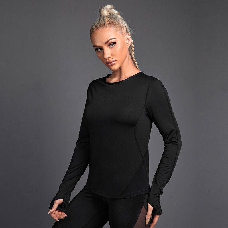 

Solid Thumb Holes Sports Tee, Black