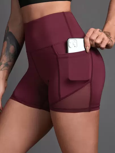 Yoga Futuristic 網紗面運動短褲帶手機口袋