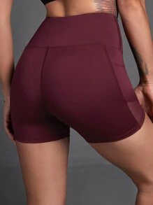 Yoga Futuristic Quần short thể thao Tương phản Mesh màu trơn - Màu Tím - Xem 2