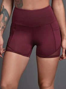 Yoga Futuristic Quần short thể thao Tương phản Mesh màu trơn - Màu Tím - Xem 4