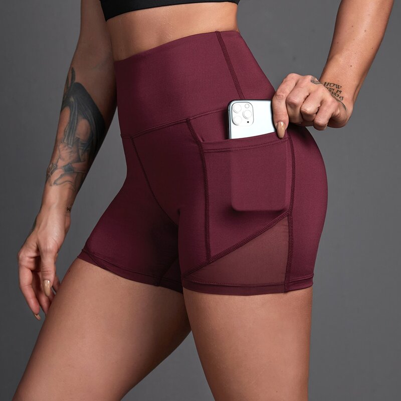 

Mesh Panel Sports Shorts With Phone Pocket, Maroon