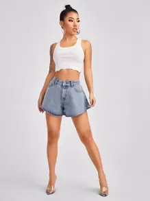 Botão Simples Short Jeans - Lavagem clara - Visão 3
