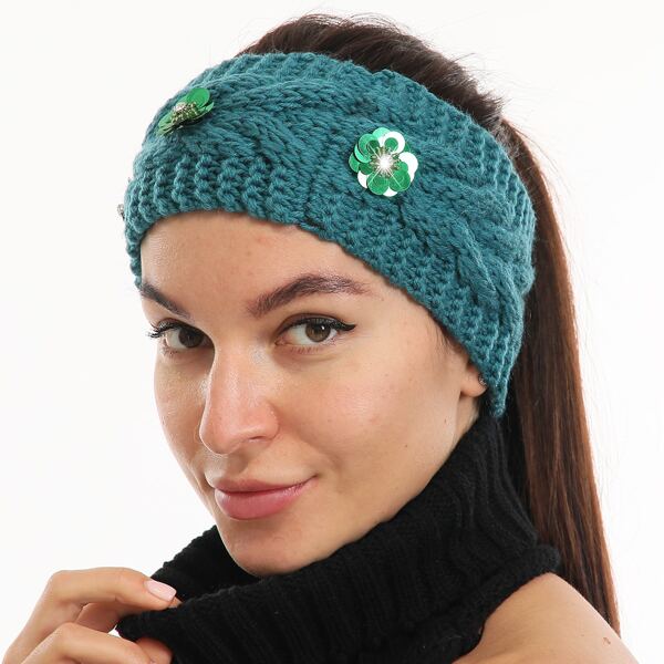 

Sequin Decor Knit Headband, Cadet blue