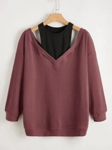 大碼假兩件挖肩運動衫