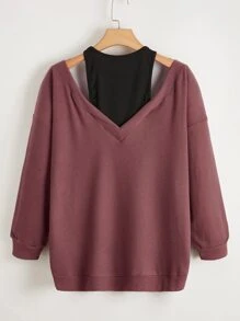 大碼假兩件挖肩運動衫