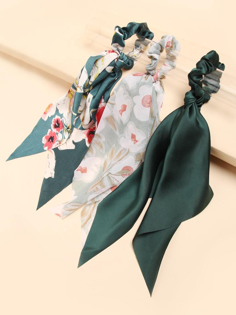 3入組小花圖案鬆緊頭巾圍巾，波西米亞蝴蝶結 - 彩色 - 查看 1