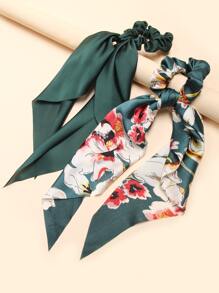 3入組小花圖案鬆緊頭巾圍巾，波西米亞蝴蝶結 - 彩色 - 查看 2