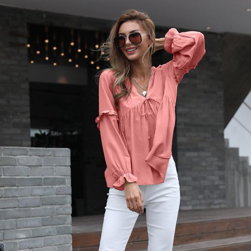 

Frill Trim Smock Top, Watermelon pink