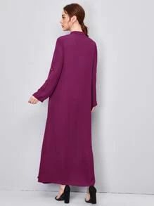 SHEIN Rolled Tab Sleeve Button Front Dress - Red Violet - View 2