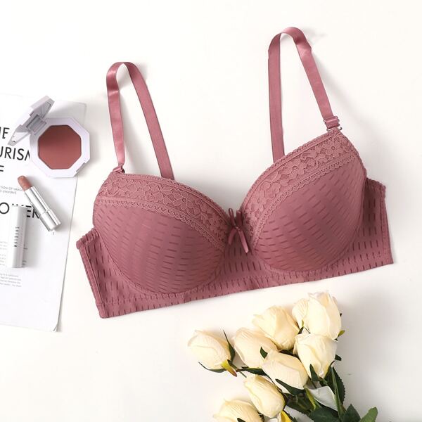 

Plus Lace Trim Underwire Full Cup Bra, Dusty pink