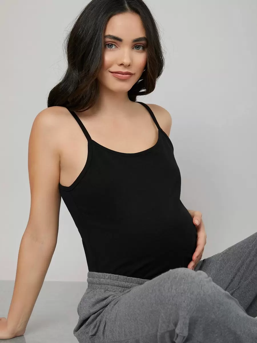 SHEIN Đầm bầu trơn sling top - màu đen - Xem 1