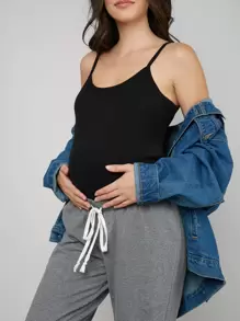 SHEIN Đầm bầu trơn sling top - màu đen - Xem 4