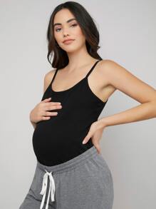 SHEIN Đầm bầu trơn sling top - màu đen - Xem 5