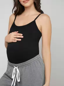 SHEIN Đầm bầu trơn sling top - màu đen - Xem 6