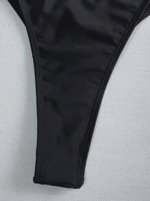 Swim Basics Summer Beach 3packs Mesh Micro Triangle Halter Bikini Set - Black - View 5