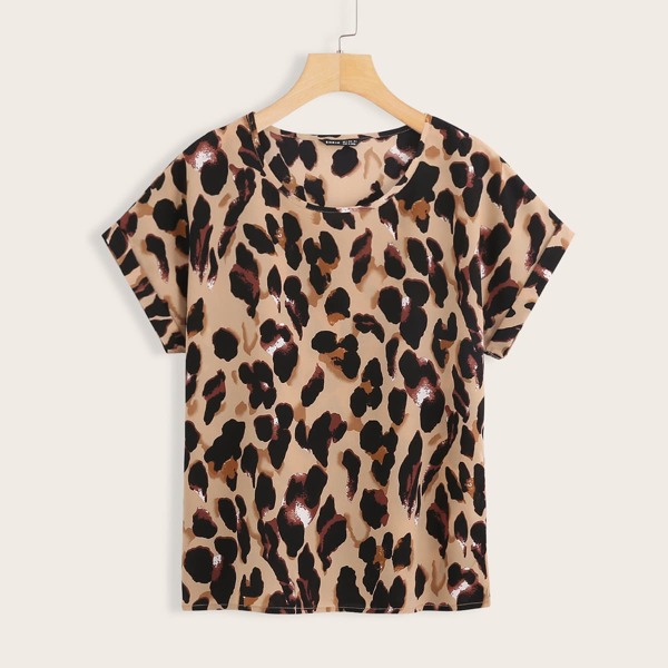 

Leopard Print Roll Cuff Blouse, Multicolor